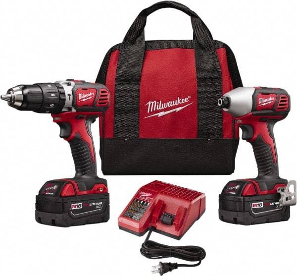 Milwaukee Tool - 18 Volt Cordless Tool Combination Kit - Includes Brushless Compact Drill/Driver & Brushless 1/4" Impact Driver, Lithium-Ion Battery Included - USA Tool & Supply