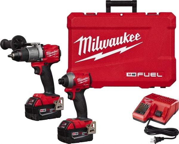 Milwaukee Tool - 18 Volt Cordless Tool Combination Kit - Includes 1/2" Brushless Hammer Drill/Driver & 1/4" Hex Impact Driver, Lithium-Ion Battery Included - USA Tool & Supply