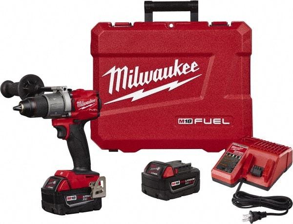 Milwaukee Tool - 18 Volt 1/2" Single-Sleeve Ratcheting Chuck Cordless Hammer Drill - 0 to 32,000 BPM, 0 to 550 & 0 to 2,000 RPM, Reversible - USA Tool & Supply