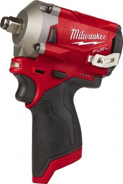 Milwaukee Tool - 1/2" Drive 12 Volt Pistol Grip Cordless Impact Wrench & Ratchet - 2,700 RPM, 0 to 3,200 BPM, 250 Ft/Lb Torque, Lithium-Ion Batteries - USA Tool & Supply