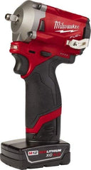 Milwaukee Tool - 3/8" Drive 12 Volt Pistol Grip Cordless Impact Wrench & Ratchet - 2,700 RPM, 0 to 3,200 BPM, 250 Ft/Lb Torque, 2 Lithium-Ion Batteries Included - USA Tool & Supply