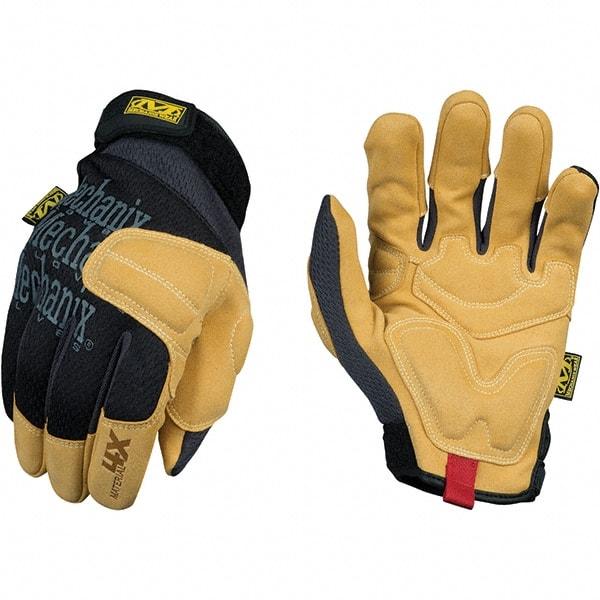 Mechanix Wear - Size L Abrasion Protection Work Gloves - For Mechanic's & Lifting, Uncoated, Hook & Loop Cuff, Full Fingered, Black, Paired - USA Tool & Supply