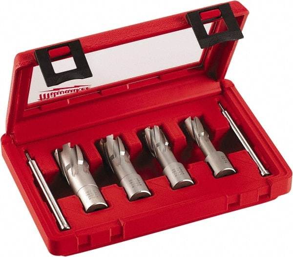 Milwaukee Tool - 4 Piece, 9/16 to 15/16" Cutter Diam, 1-3/8" Cutting Depth, Carbide-Tipped Annular Cutter Set - 9/16, 11/16, 13/16, 15/16" Cutter Diam - USA Tool & Supply