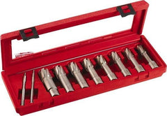 Milwaukee Tool - 8 Piece, 9/16 to 1-1/16" Cutter Diam, 2" Cutting Depth, Carbide-Tipped Annular Cutter Set - 9/16, 5/8, 11/16, 3/4, 13/16, 7/8, 15/16, 1-1/16" Cutter Diam - USA Tool & Supply