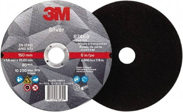 3M - 6" Ceramic Cutoff Wheel - 0.045" Thick, 7/8" Arbor, Use with Angle Grinders - USA Tool & Supply