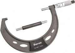 Starrett - 4 to 5" Range, 0.0001" Graduation, Mechanical Outside Micrometer - Ratchet Thimble, 2-3/4" Throat Depth, Accurate to 0.0001" - USA Tool & Supply