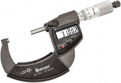 Starrett - 25 to 50mm Range, 0.001mm Graduation, Mechanical Outside Micrometer - Ratchet Thimble, 30mm Throat Depth, Accurate to 0.001mm - USA Tool & Supply