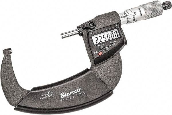 Starrett - 2 to 3" Range, 0.001mm Graduation, 0.0001" Graduation, Mechanical Outside Micrometer - Ratchet Thimble, 1-3/4" Throat Depth, Accurate to 0.0001" - USA Tool & Supply