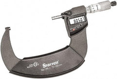Starrett - 75 to 100mm Range, 0.001mm Graduation, Mechanical Outside Micrometer - Ratchet Thimble, 55mm Throat Depth, Accurate to 0.001mm - USA Tool & Supply