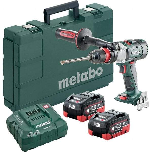 Metabo - 18 Volt 1/16 to 1/2" Keyless Chuck Cordless Hammer Drill - 32300 BPM, 500 to 3,800 RPM, Reversible, Pistol Grip Handle - USA Tool & Supply