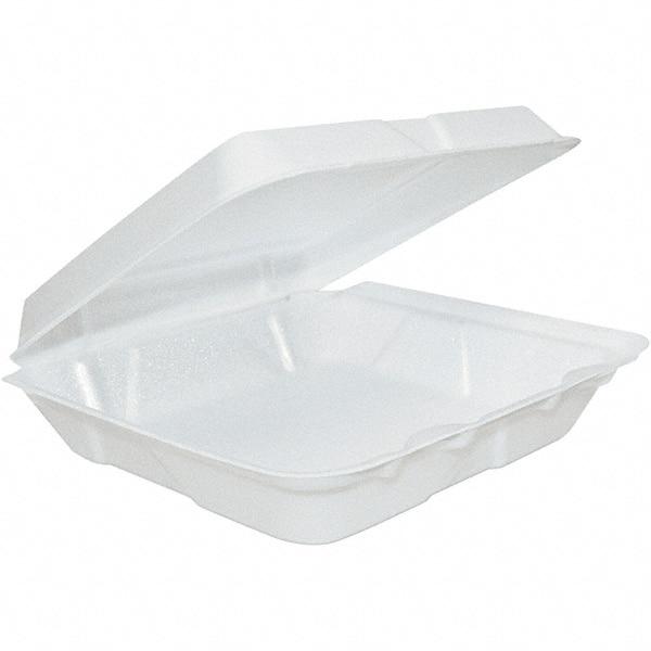 DART - 8 x 8 x 2-1/4" Foam Hinged Lid Containers - White - USA Tool & Supply