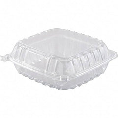 DART - 8-19/64 x 8-19/64 x 3" Hinged-Lid Plastic Containers - Clear - USA Tool & Supply