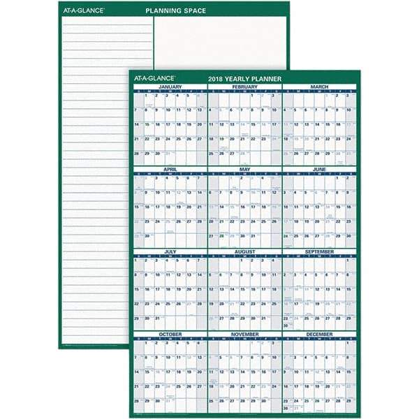 AT-A-GLANCE - 1 Sheet, 32 x 48", Erasable Wall Calendar - Green & White - USA Tool & Supply