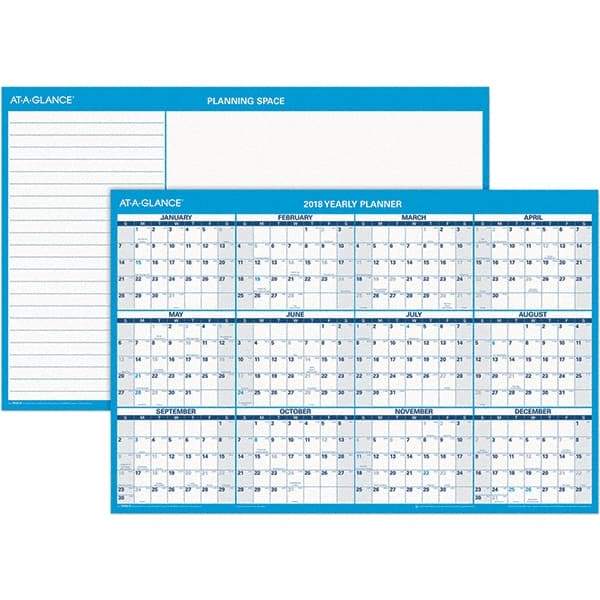 AT-A-GLANCE - 1 Sheet, 36 x 24", Erasable Wall Calendar - Blue & White - USA Tool & Supply