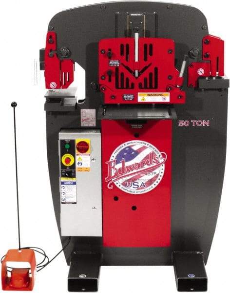 Edwards Manufacturing - 7" Throat Depth, 50 Ton Punch Pressure, 1" in 5/8" Punch Capacity Ironworker - 5 hp, 3 Phase, 460 Volts, 36-3/4" Wide x 54-1/2" High x 36-1/8" Deep - USA Tool & Supply