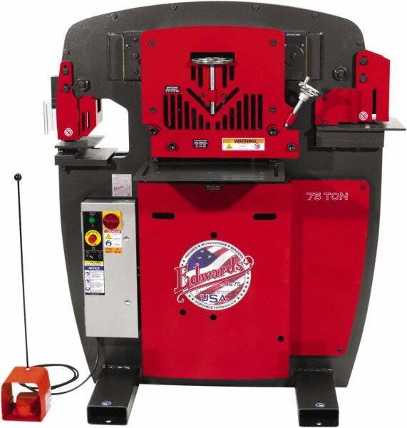 Edwards Manufacturing - 10" Throat Depth, 75 Ton Punch Pressure, 1-1/16" in 7/8" Punch Capacity Ironworker - 7-1/2 hp, 3 Phase, 230 Volts, 50" Wide x 60-1/4" High x 45" Deep - USA Tool & Supply