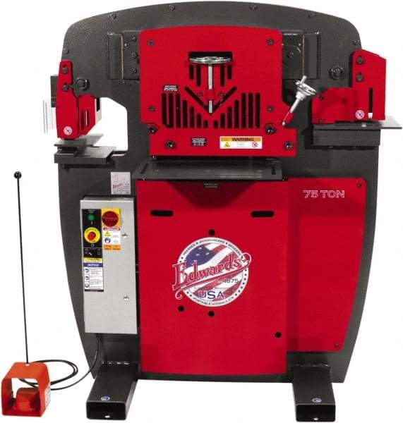 Edwards Manufacturing - 10" Throat Depth, 75 Ton Punch Pressure, 1-1/16" in 7/8" Punch Capacity Ironworker - 7-1/2 hp, 3 Phase, 230 Volts, 50" Wide x 60-1/4" High x 45" Deep - USA Tool & Supply