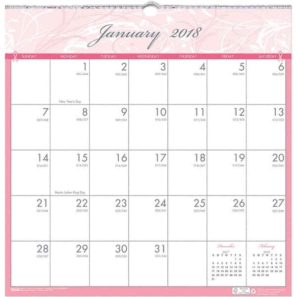 House of Doolittle - 12 Sheet, 12 x 12", Wall Calendar - Pink & Gray - USA Tool & Supply