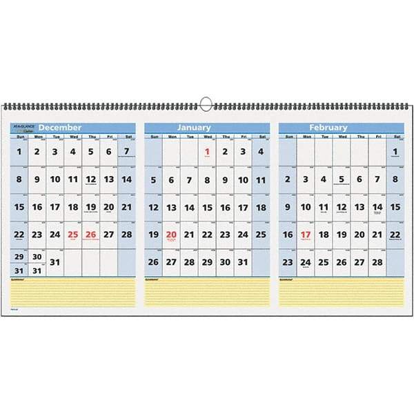 AT-A-GLANCE - 8 Sheet, 23-1/2 x 12", Wall Calendar - White - USA Tool & Supply