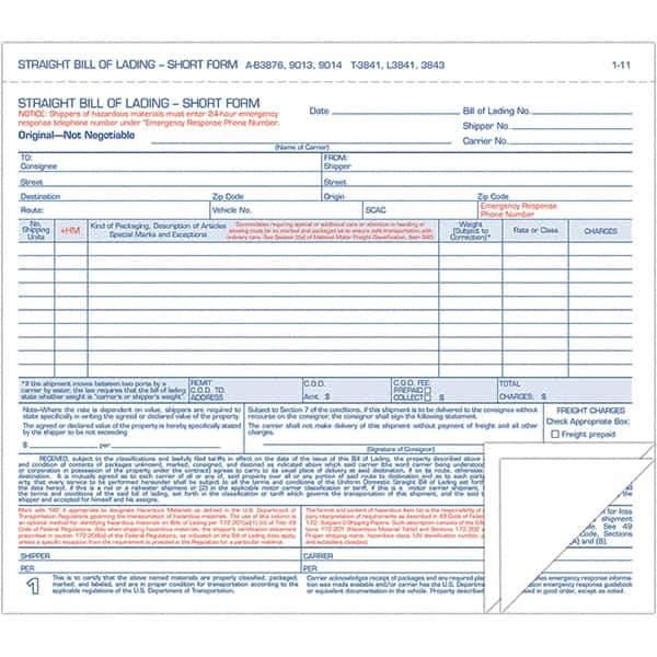 TOPS - 250 Sheet, 7-7/16 x 8-/2", Hazardous Material Short Forms - Blue & White - USA Tool & Supply