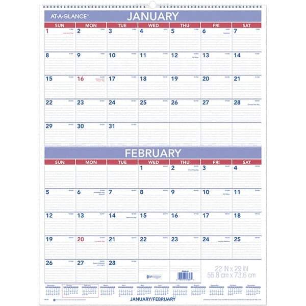 AT-A-GLANCE - 6 Sheet, 22 x 29", Wall Calendar - Blue & White - USA Tool & Supply