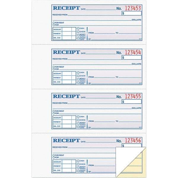 TOPS - 200 Sheet, 7-1/8 x 2-3/4", Receipt Book - Blue, White & Yellow - USA Tool & Supply