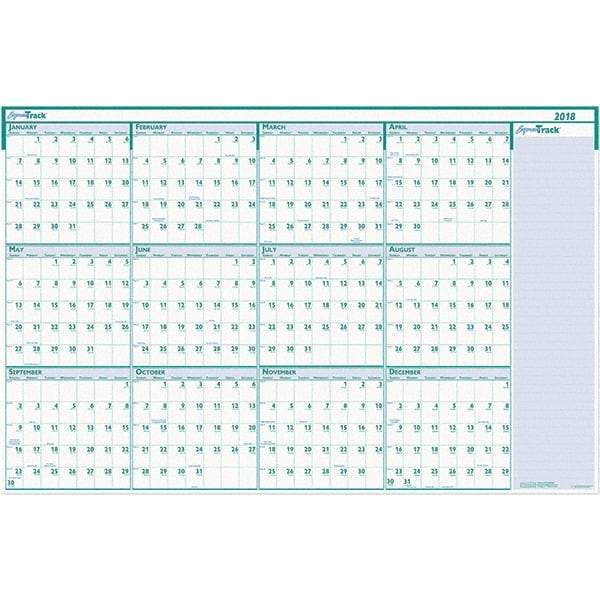 House of Doolittle - 1 Sheet, 24 x 37", Erasable Wall Calendar - White & Teal - USA Tool & Supply