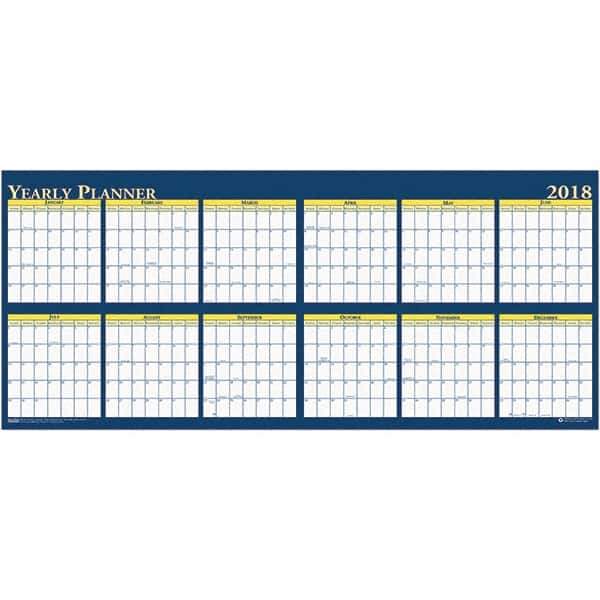 House of Doolittle - 1 Sheet, 60 x 26", Erasable Wall Planner - Yellow & Blue - USA Tool & Supply