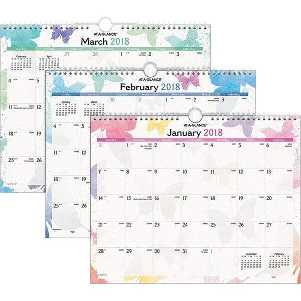 AT-A-GLANCE - 12 Sheet, 15 x 12", Wall Calendar - Watercolors - USA Tool & Supply