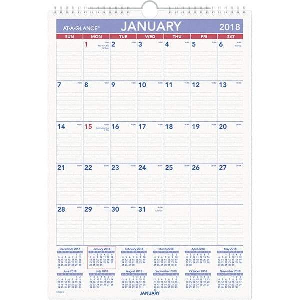 AT-A-GLANCE - 12 Sheet, 12 x 17", Erasable Wall Calendar - White - USA Tool & Supply