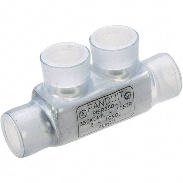 Panduit - 10 to 8 AWG Compatible, Vinyl Partially Insulated, Crimp-On Butt Splice Terminal - Aluminum Contacts, 2.38" OAL, Clear - USA Tool & Supply