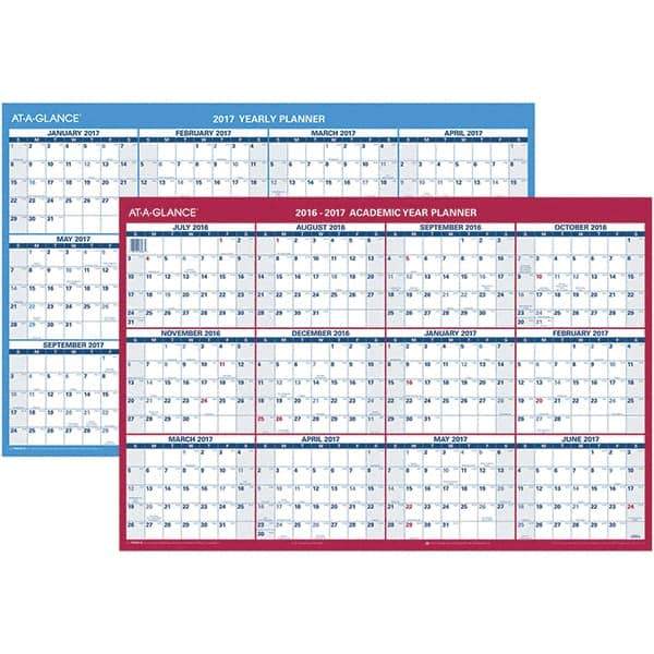 AT-A-GLANCE - 1 Sheet, 36 x 24", Erasable Wall Calendar - Blue, White & Red - USA Tool & Supply