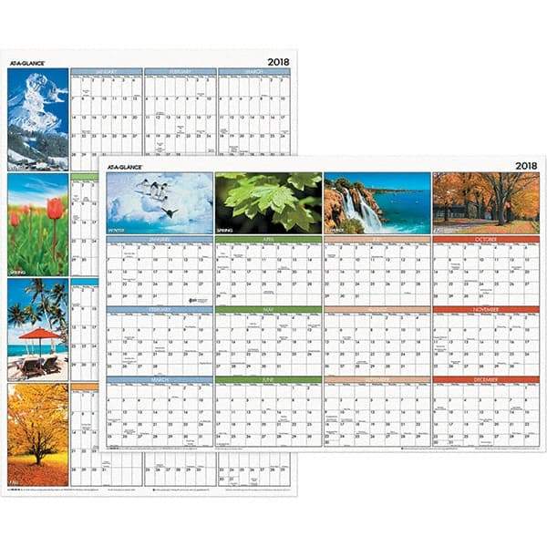 AT-A-GLANCE - 1 Sheet, 24 x 36", Erasable Wall Calendar - Seasons in Bloom - USA Tool & Supply