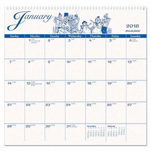 AT-A-GLANCE - 12 Sheet, 12 x 11-3/4", Wall Calendar - White - USA Tool & Supply