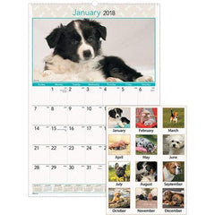 AT-A-GLANCE - 12 Sheet, 15-1/2 x 22-3/4", Wall Calendar - Puppies - USA Tool & Supply