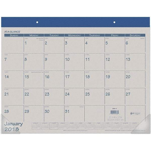 AT-A-GLANCE - 12 Sheet, 22 x 17", Desk Pad Calendar - Blue - USA Tool & Supply