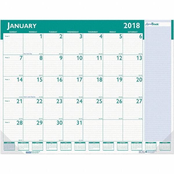 House of Doolittle - 12 Sheet, 22 x 17", Desk Pad Calendar - White & Teal - USA Tool & Supply