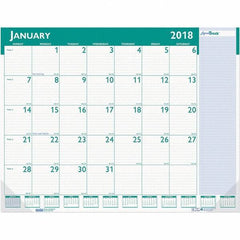 House of Doolittle - 12 Sheet, 22 x 17", Desk Pad Calendar - White & Teal - USA Tool & Supply