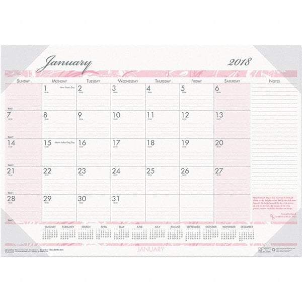 House of Doolittle - 12 Sheet, 22 x 17", Desk Pad Calendar - Pink & Gray - USA Tool & Supply