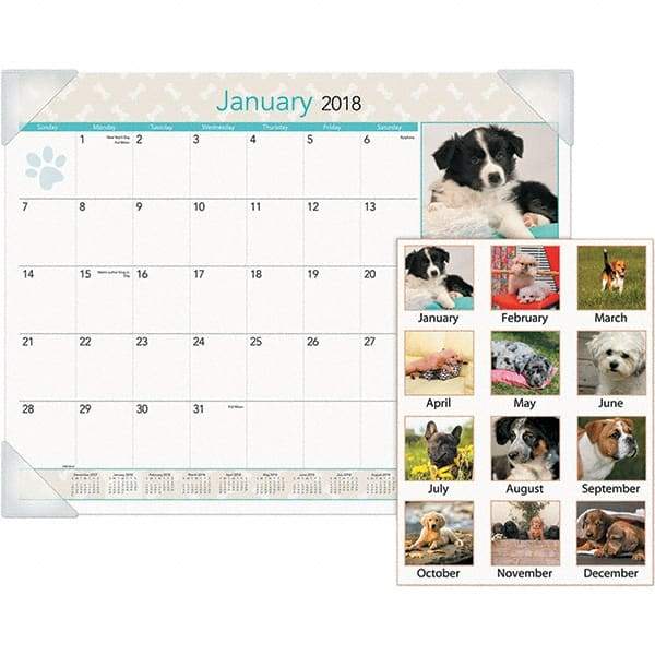 AT-A-GLANCE - 12 Sheet, 22 x 17", Desk Pad Calendar - Puppies - USA Tool & Supply