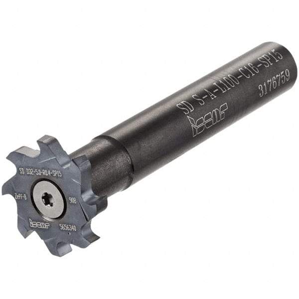 Iscar - T-Slot 5/8" Stepped Shank Milling Tip Insert Holder & Shank - 5-1/2" Projection, 0.591" Neck Diam, M5x0.50 Neck Thread, 5.692" OAL, Carbide SD S-A Tool Holder - USA Tool & Supply