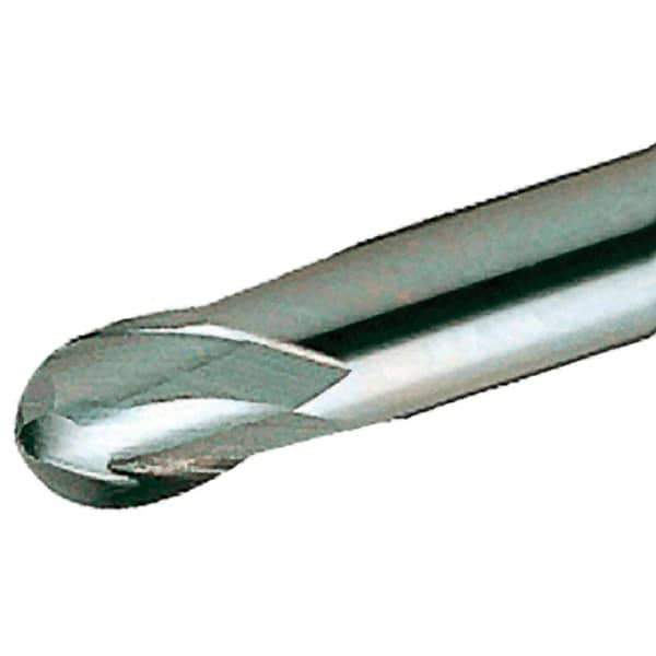 Iscar - 8mm Diam, 9mm LOC, 2 Flute Solid Carbide Ball End Mill - TiAlN Finish, Single End, 59mm OAL, 8mm Shank Diam, Spiral Flute - USA Tool & Supply