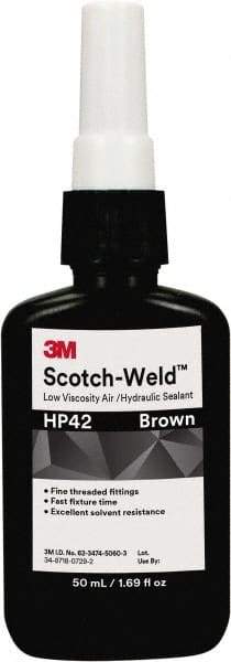 3M - 50 mL Bottle Brown Threaded Pipe Sealant - Dimethacrylate, 300°F Max Working Temp, For Seal Hydraulic & Pneumatic Pipes & Fittings - USA Tool & Supply