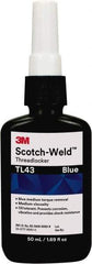 3M - 50 mL, Blue, Medium Strength Liquid Threadlocker - Series TL43, 24 hr Full Cure Time - USA Tool & Supply