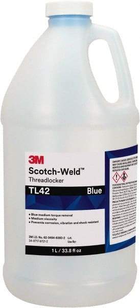 3M - 1 L, Blue, Medium Strength Liquid Threadlocker - Series TL42, 24 hr Full Cure Time - USA Tool & Supply