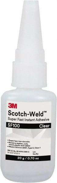 3M - 0.11 oz Tube Clear Instant Adhesive - Series Part Number SF100, 3 to 30 sec Working Time, 24 hr Full Cure Time - USA Tool & Supply