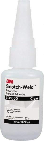 3M - 0.71 oz Bottle Clear Instant Adhesive - Series Part Number LO1000, 20 to 70 sec Working Time, 24 hr Full Cure Time - USA Tool & Supply