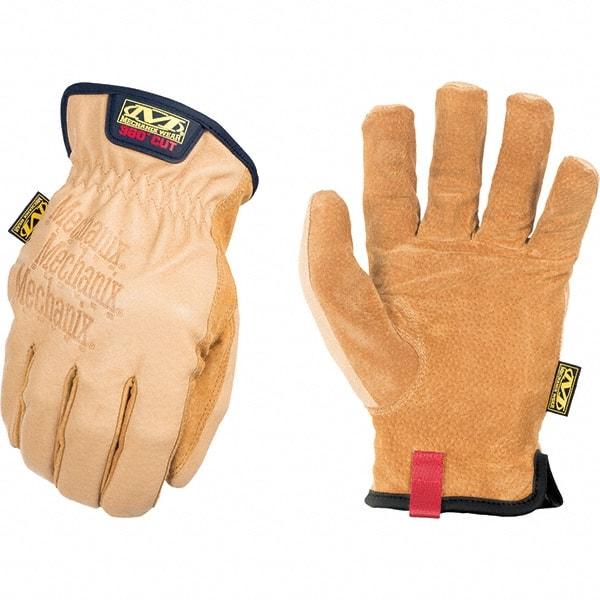 Mechanix Wear - Size 2XL, ANSI Cut Lvl A9, Genuine Leather Cut & Puncture Resistant Gloves - Elastic Cuff, Brown, Paired - USA Tool & Supply