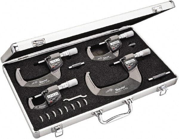 Starrett - Mechanical Outside Micrometer Sets Minimum Measurement (Inch): 0 Maximum Measurement (Inch): 4 - USA Tool & Supply