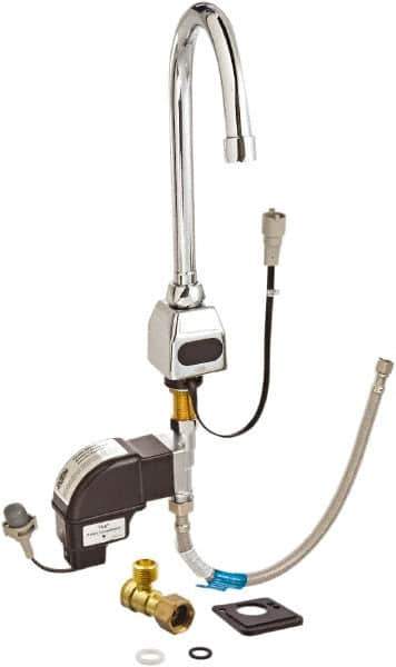 Zurn - Chrome Plated Electronic Internal Temperature Control Mixer Sensor Faucet - Powered by 4 AA Batteries, Gooseneck Spout, Single Hole Mounting Centers - USA Tool & Supply